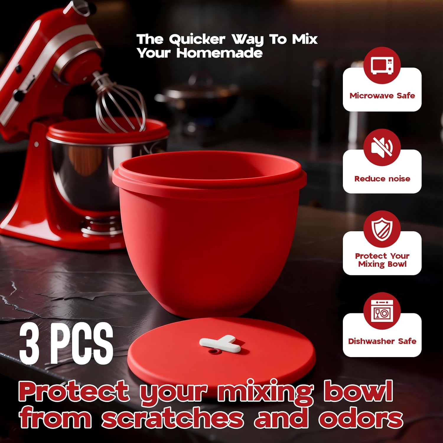 Silicone Bowl Liners for KitchenAid Mixer, 5Qt Tilt-Head Stand Mixer,2026 New Upgrade 2mm Extra-Thick,3-Mode Air Valve, Odour-Free,Dough Proofing, BPA Free,Dishwasher Safe(White)