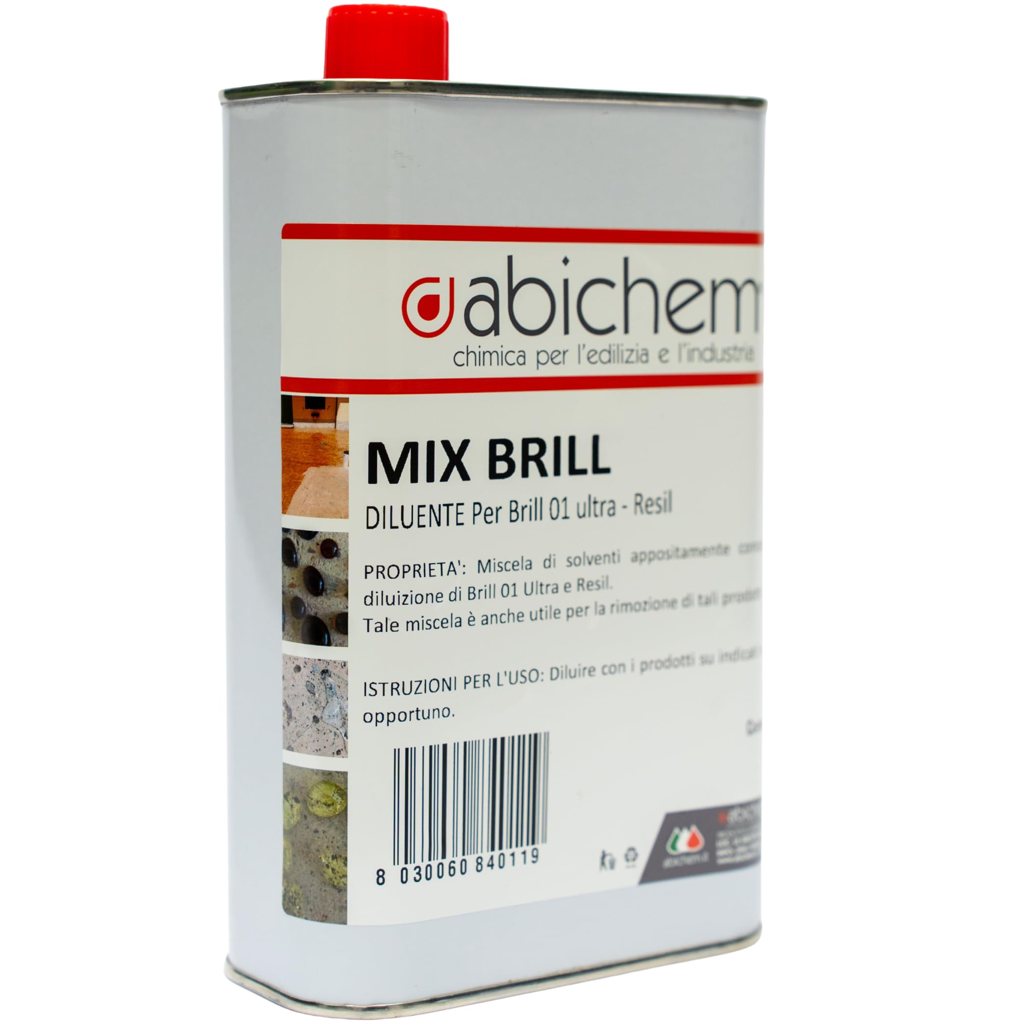 Abichem MIX BRILL – Diluente Specifico per BRILL 01 ULTRA, RESIL e RESIL PAINT – Formula Pulita e Trasparente, Alta Velocità di Evaporazione, Made in Italy (5 Litri)