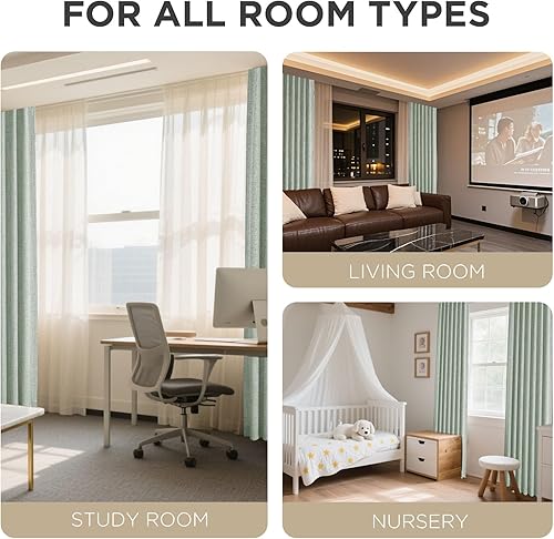 Miniatura 77 de Joydeco - Cortinas 100% opacas, 2 paneles de lino natural para oscurecer habitación/sala de estar, aislamiento térmico, trabillas traseras y