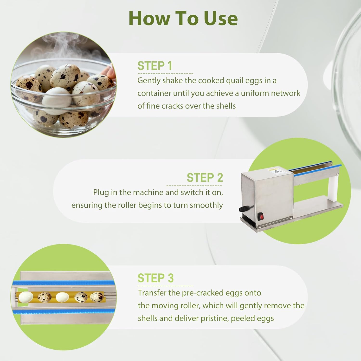 Automatic Quail Egg Peeler, 18W Motor & Stainless Steel Quail Egg Sheller, Effortless Peels in Seconds for Commercial/Home Use, 110V