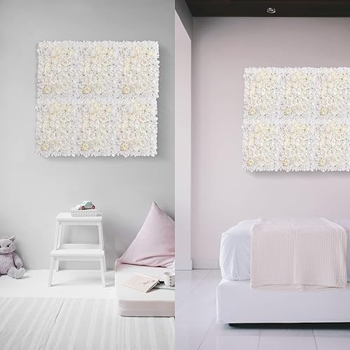 Miniatura 6 de LIUCOGXI Paneles de pared de flores artificiales blancas de 16 x 24 pulgadas, paneles de flores de rosas de seda, panel floral, decoración de fondo