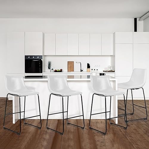 Miniatura 13 de LEMBERI Juego de 2 taburetes de bar de 26 pulgadas, modernos taburetes de bar de altura de mostrador, taburete de bar de piel sintética con respaldo