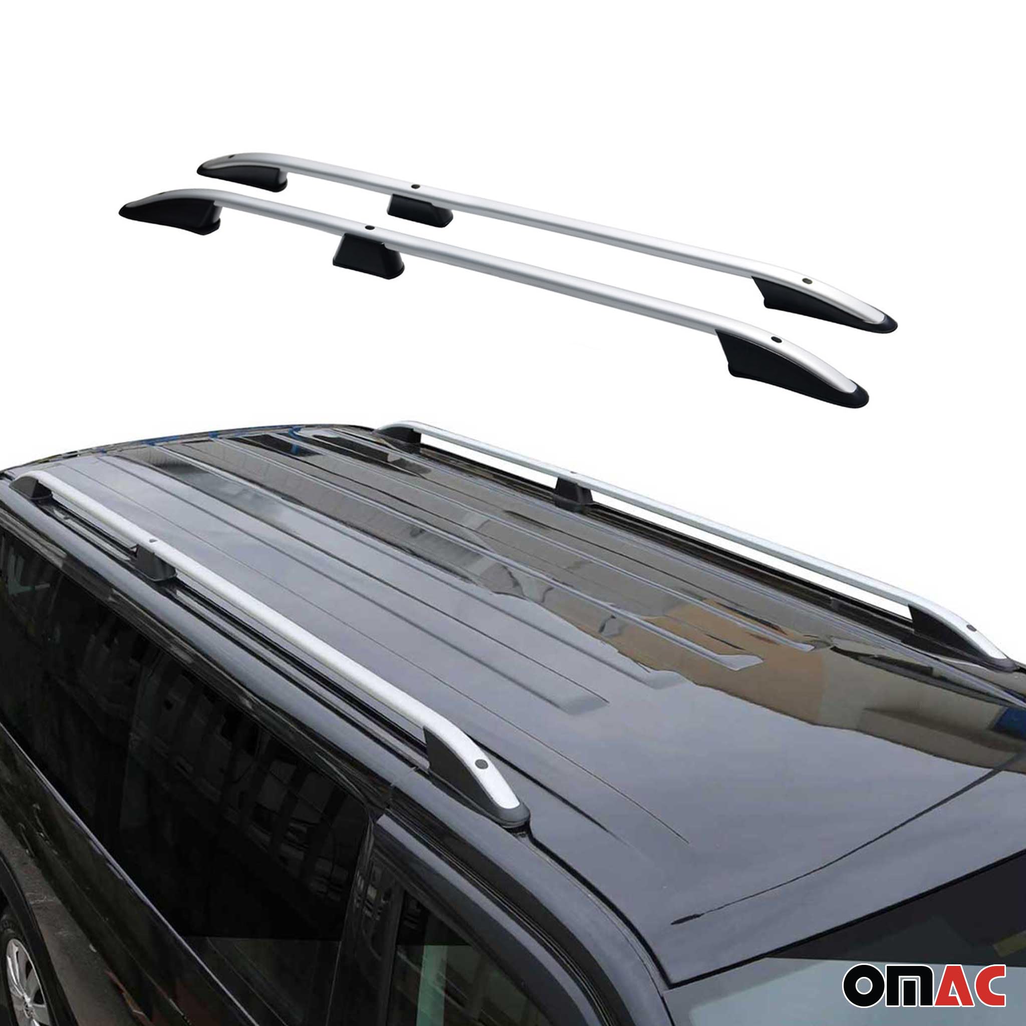 OMAC Dachreling Dachgepäckträger kompatibel mit Ford Transit Tourneo Courier 2014-2024 Alu Grau