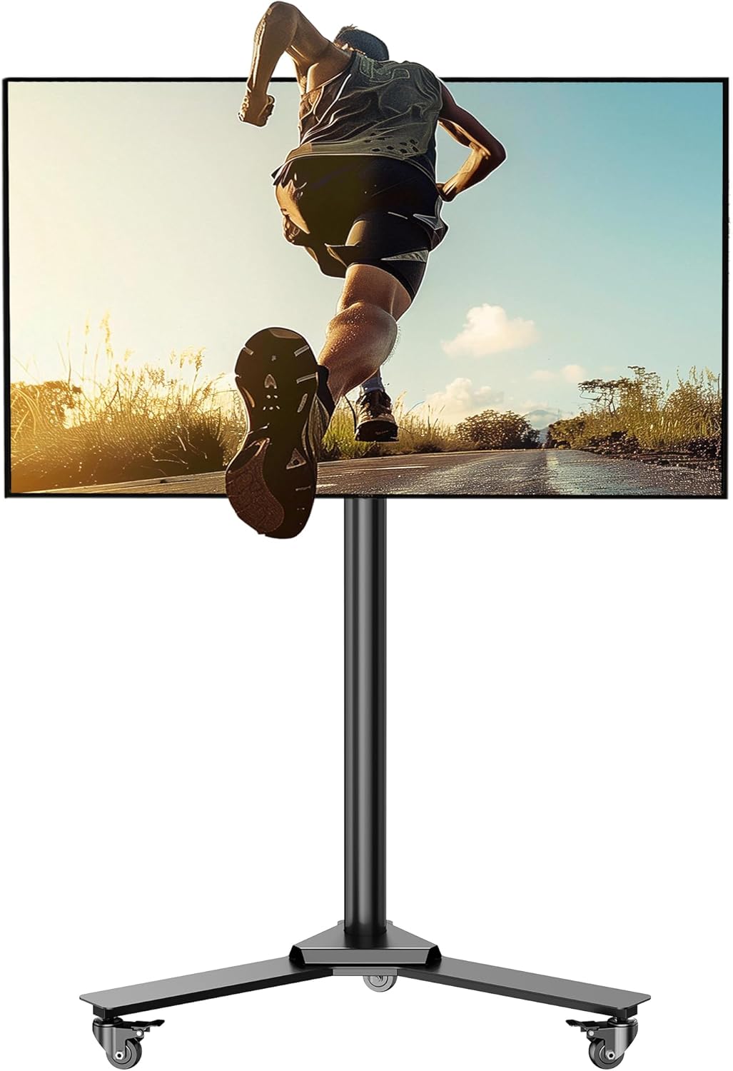 Rolling Easel TV Stand for 32-75 Inch TVs, Portable Corner Floor TV Stand on Wheels, Height Adjustable Mobile TV Cart for Bedroom Living Room, Holds Up to 110Lbs (Black)