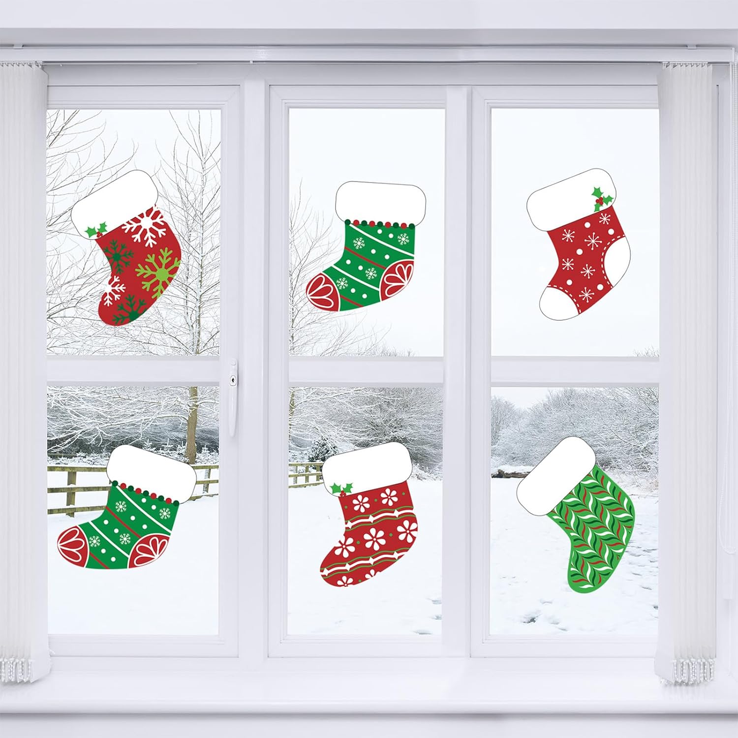 Blulu 80 Pcs Mini Colorful Winter Snowflake Stocking Cut-Outs Assorted Xmas Stocking Cut-Outs with Glue Point for Winter Bulletin Board Classroom School Christmas Candy Party Decorations (Chic)