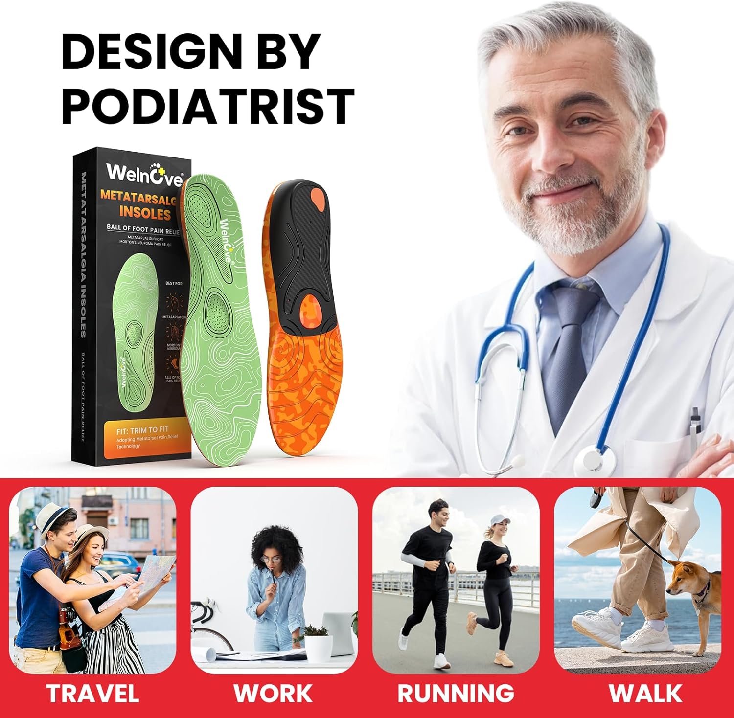 Metatarsal Pain Relief Insoles Morton's Neuroma Shoe Insert for Men & Women Relieve Ball of Foot Pain,Metatarsalgia,Arch Support Insoles for Standing or Walking All Day-L - Image 4