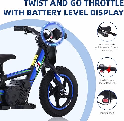 Miniatura 4 de Motocicleta eléctrica ligera para niños, motocicleta eléctrica de 150250 W de hasta 1012 MPH, batería desmontable de 24 V, bicicleta de equilibrio
