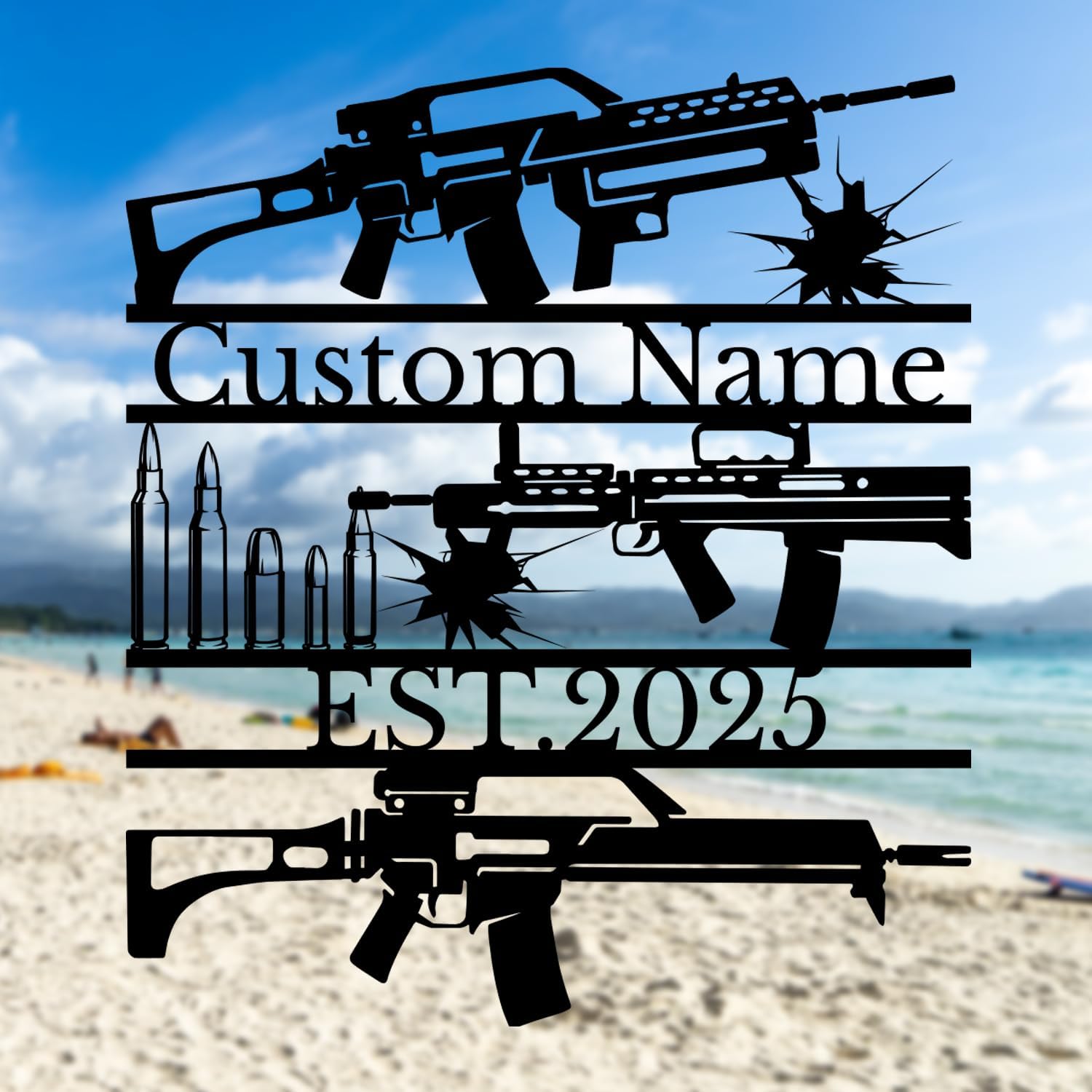 Custom Metal Gun Sign, Personalized Armory Name Sign, Custom Old Flintlock Pistol Metal Wall Art, Rifle Wall Art (Style-1)