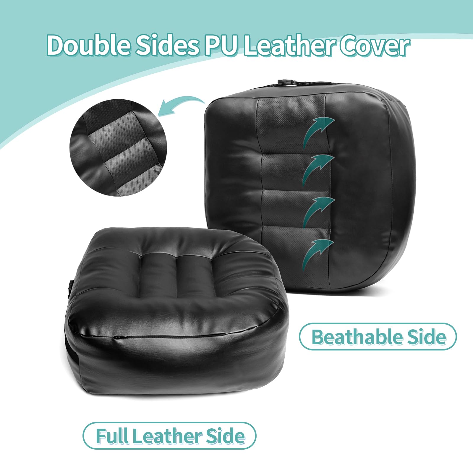 YOUFI Cojín de asiento de piel sintética para silla de oficina, asiento elevador grueso, relleno completo para apoyo, con funda de piel transpirable, asa y hebilla, alivia el dolor de espalda (45 x 40