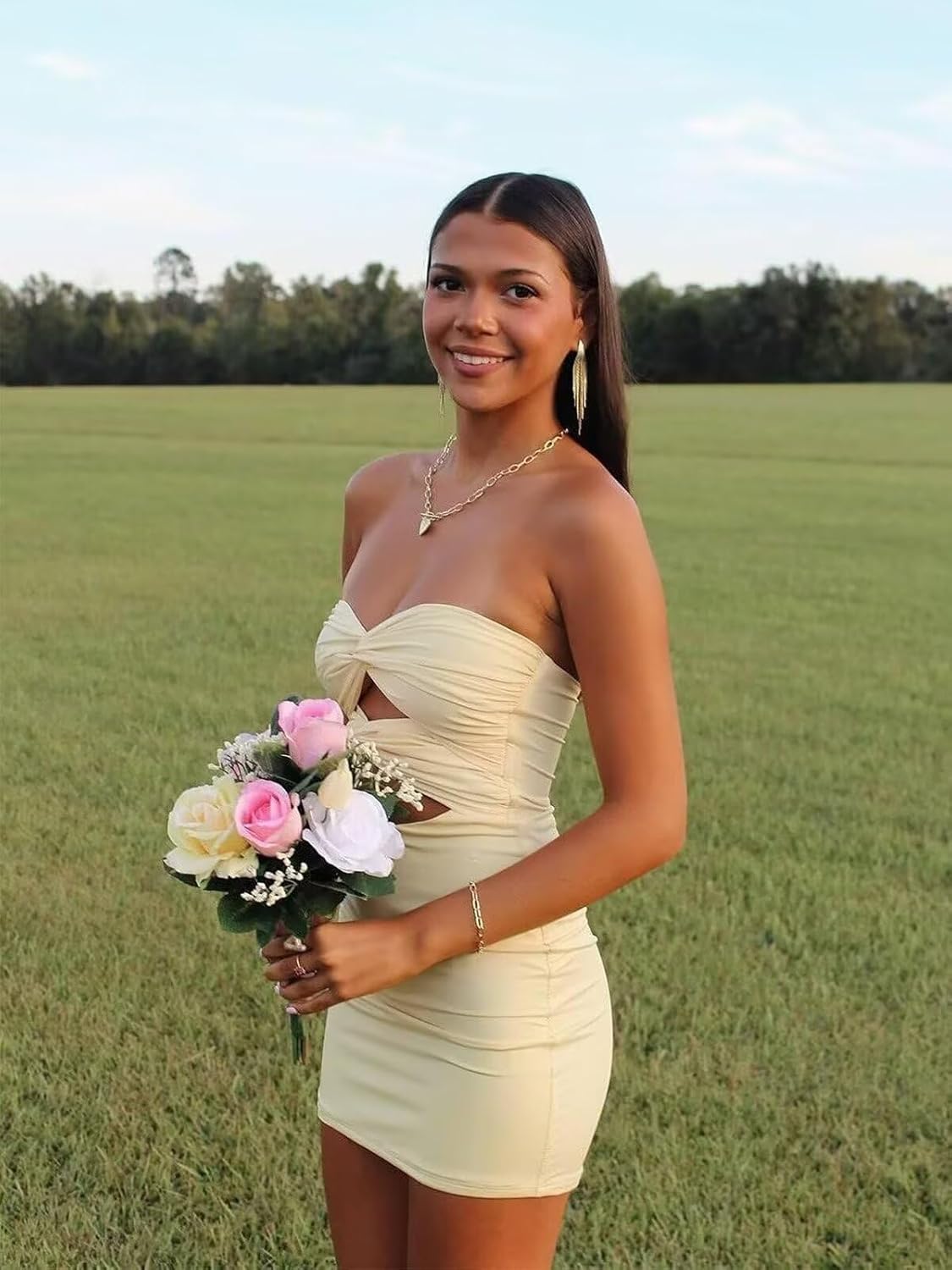 Satin Homecoming Dresses for Teens 2026 Tight Cut Out Short Strapless Cocktail Party Dresses - Image 3