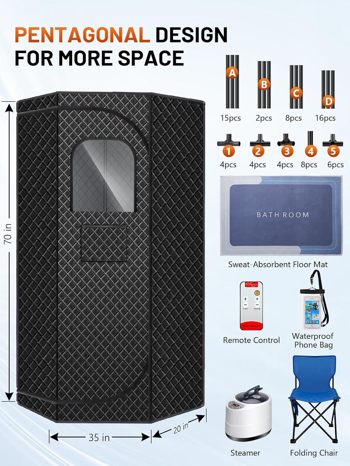 Portable Sauna Box for Home, Personal SPA Steam Sauna with 10 Min Fast Heating & 9 Levels Heat, Warm Sauna Tent with 3L/1200W Steamer, Folding Chair, Remote Control for Body Relaxation