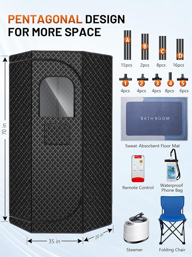 Sauna portátil para el hogar con control remoto y vapor de 1200W miniatura 2