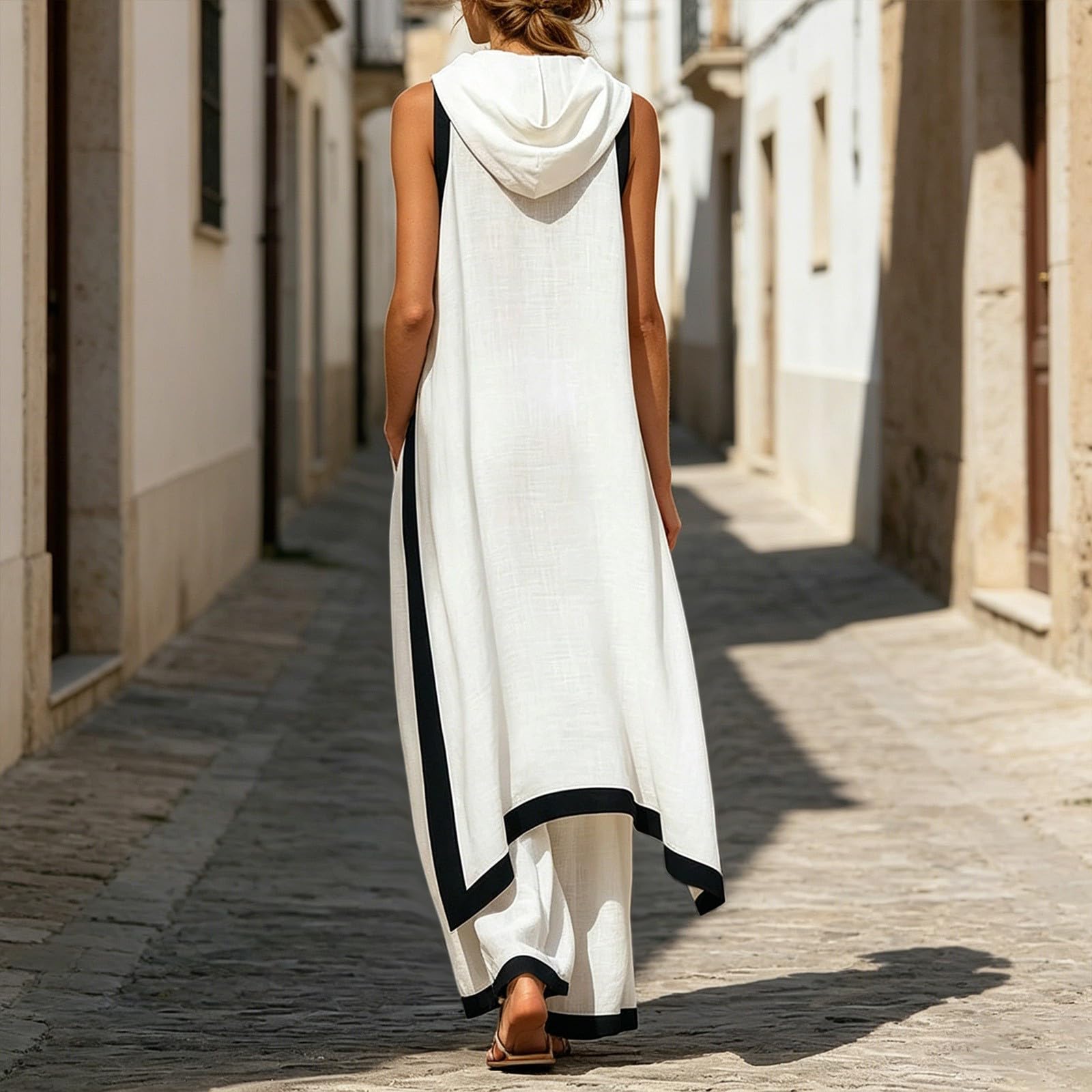 Conjunto de dos piezas para mujer, elegante, sin mangas, camiseta y pantalón, traje informal de dos piezas, traje informal ligero asimétrico de verano, traje festivo para mujer, traje de