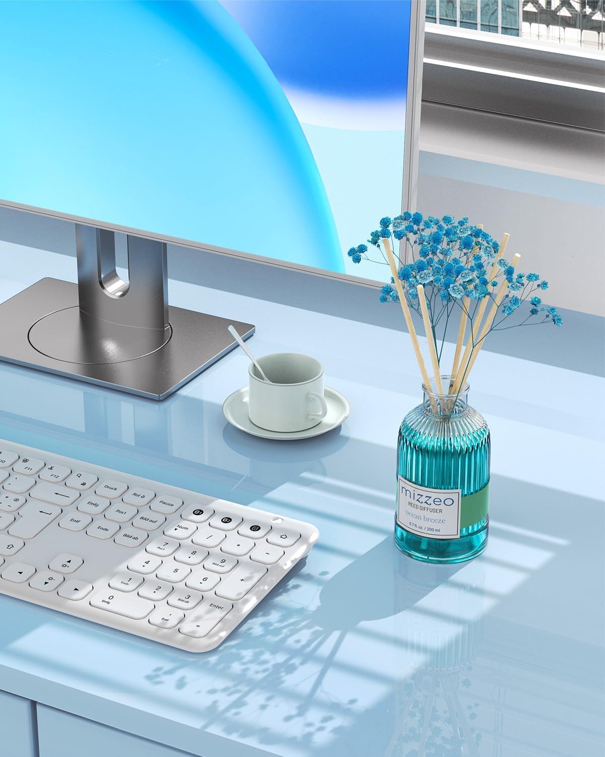 MIZZEO Reed Diffuser Set, Ocean Beach 6.76 fl oz Highly Scented Room Diffuser Home Fragrance Essential Oil Reed Flower Diffuser, House Bedroom Office Decor & Gifts - Image 6