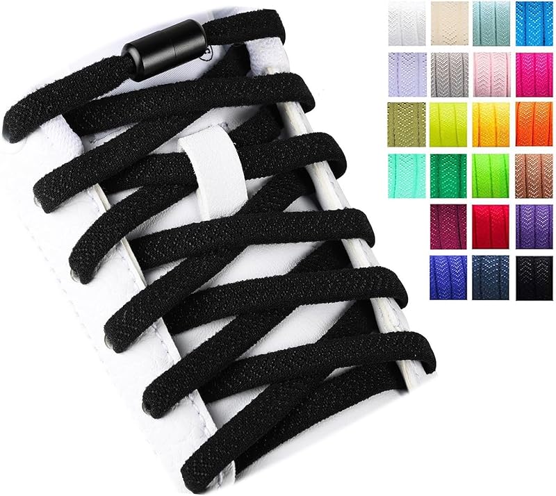 Olukssck 2 Paires Élastiques Lacets Plats avec Fermeture en Métal, Élastiques sans Nœuds Cravate Lacets pour Enfants et Adultes, Lacets de Sport de Chaussures pour Toutes Les Chaussures
