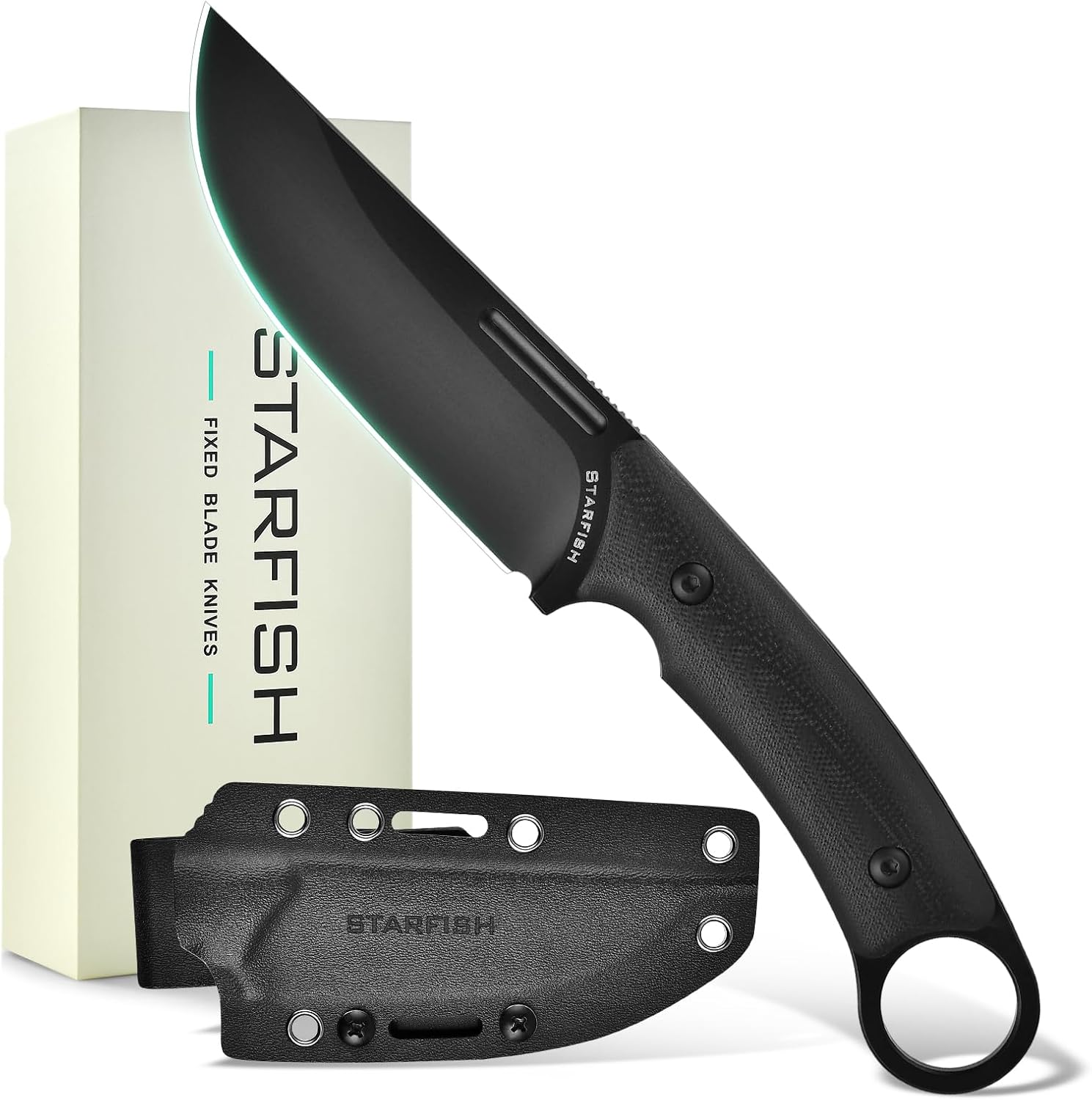 STARFISH 4.0” Full Tang Fixed Blade Knife, DC53 Steel Titanium Coating Blade G10 Handle Bowie Knives with Sheath for Camping, Hiking, Survival