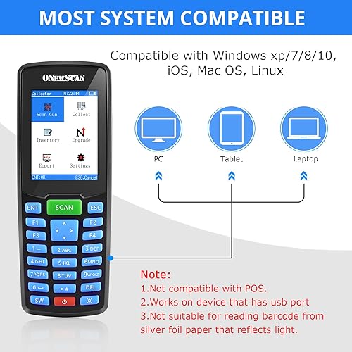 Miniatura 7 de Escáner de inventario, escáner de código de barras inalámbrico portátil 1D escáneres de código de barras de mano para colector, dispositivo de