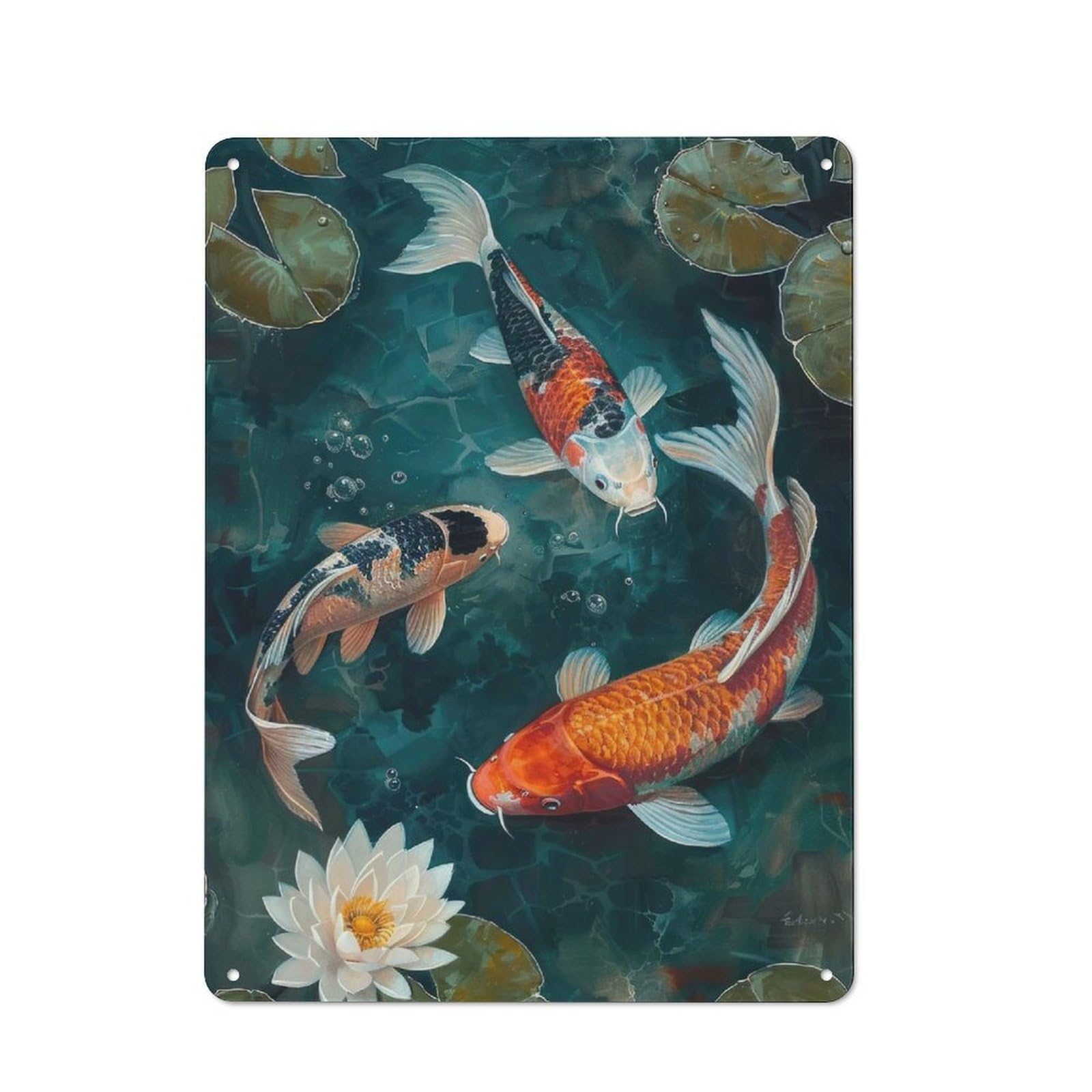 Junmoney Koi Fish Pond Painting Vintage Metal Sign 40X30cm, Cafe Style Restaurant Wall Art For Takeaway, Bar, Kitchen Or Counter Area