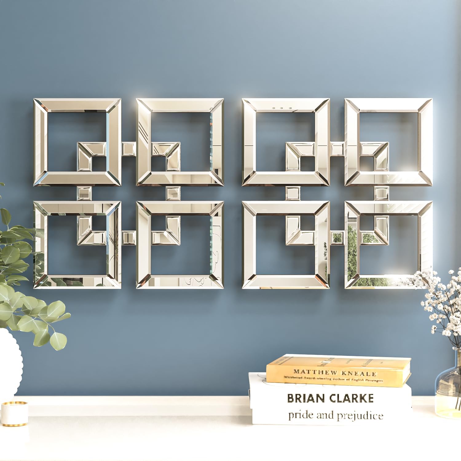 NEUWEABY Silver Mirrored Decorative Wall Mirror 12.2"x12.2", Bevelled