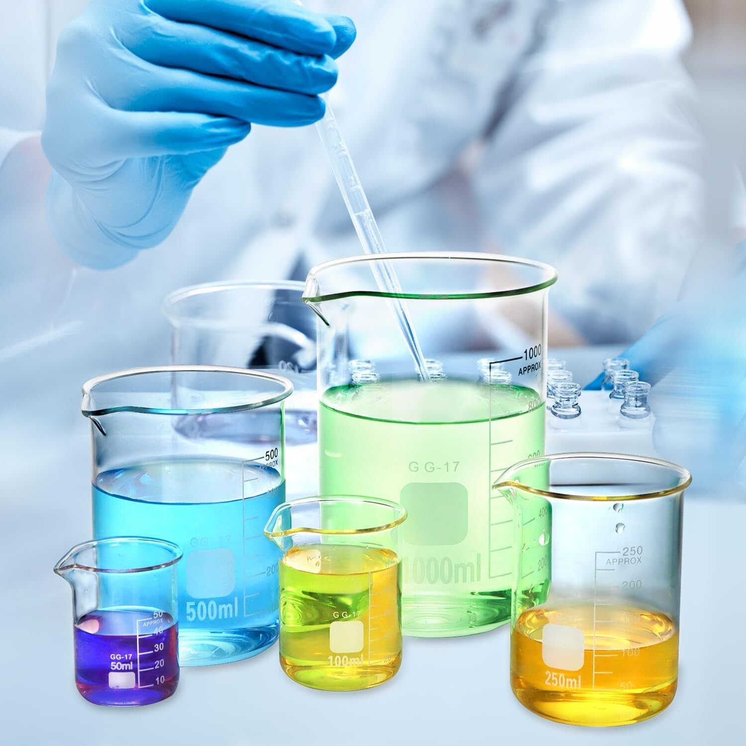Zlewka laboratoryjna, 5-częściowy zestaw zlewek ze szkła borokrzemianowego o pojemności od 5 ml do 100 laboratorium i kuchni(50ml - 1000ml)