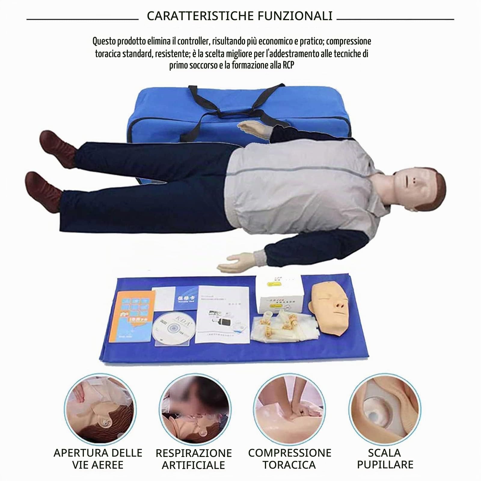 ZMIN CPR Manichino didattico Adulto, Professionale Formazione Manichino Primo Soccorso Modello Medico Umano per Addestramento al Pronto Soccorso