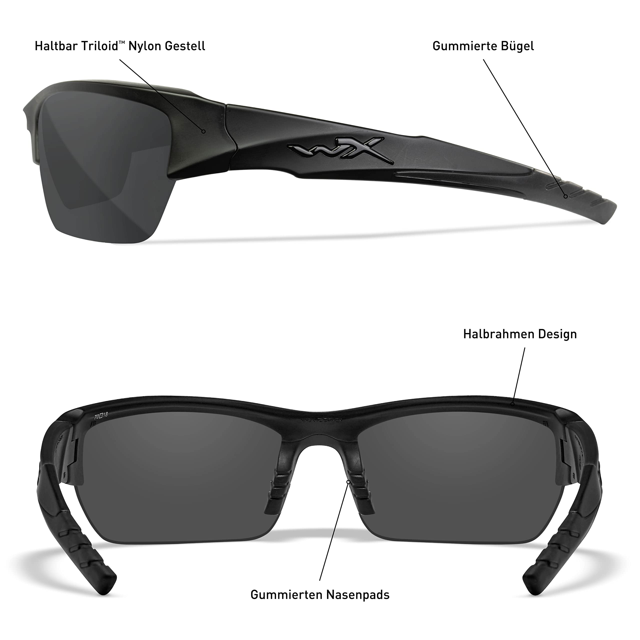 Wiley X │ WX Valor Sportsbrille Herren Schutzbrille Sonnenbrille │ Taktische Militärische Airsoft Brille │ Laufbrille Radfahren Fahrt Wandern Fischen Outdoor MTB Brille