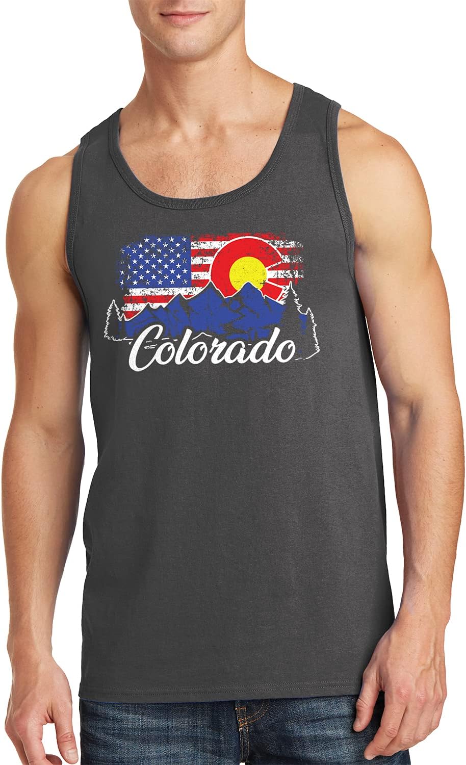 Threadrock Men's Colorado Mountains American Flag Tank Top