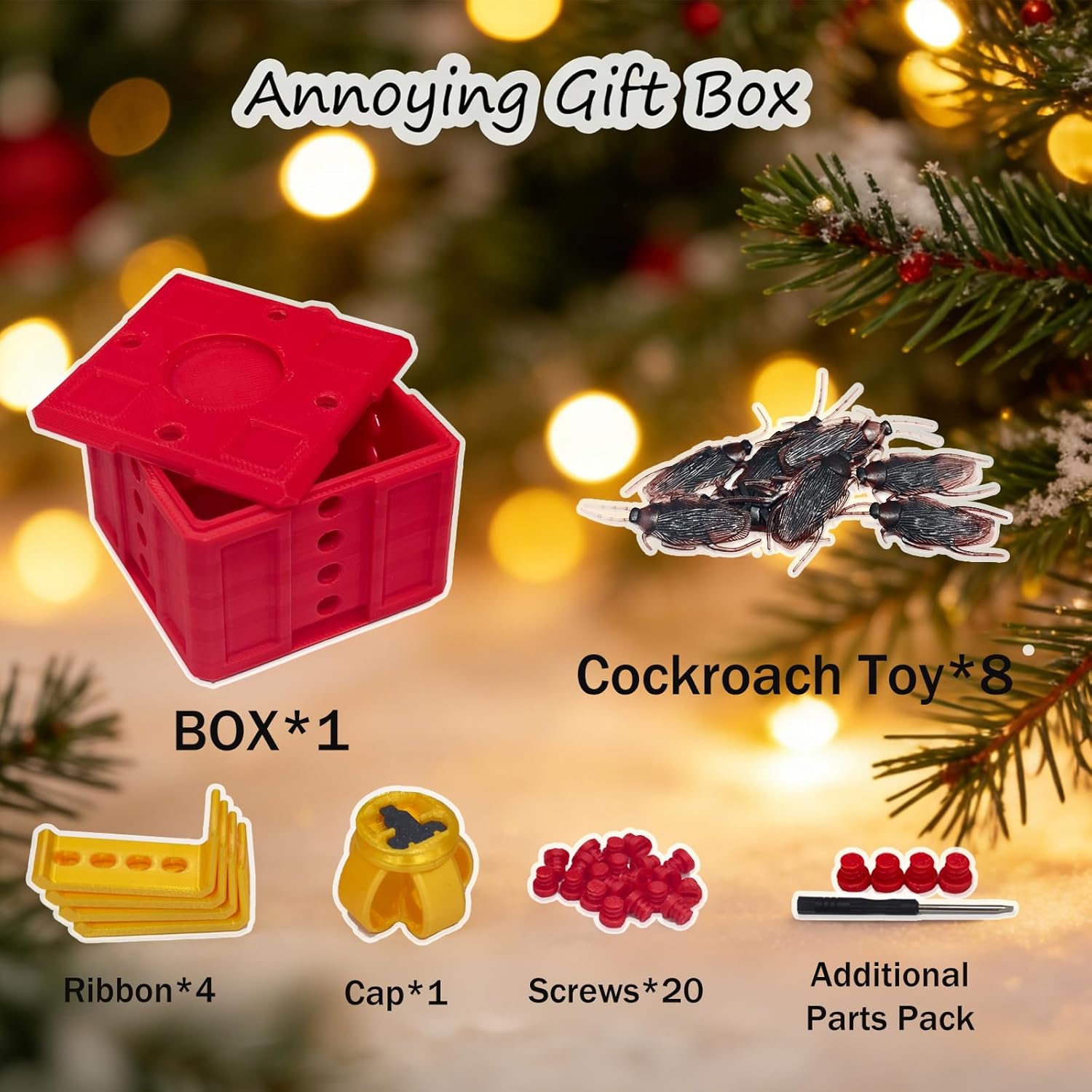 Annoying Gift Box with Screws, Premium Fake Cockroaches Take-Apart Surprise Prank Box Large Gag Prank case Funny Gift for Money and Card Holder (Blue and White)