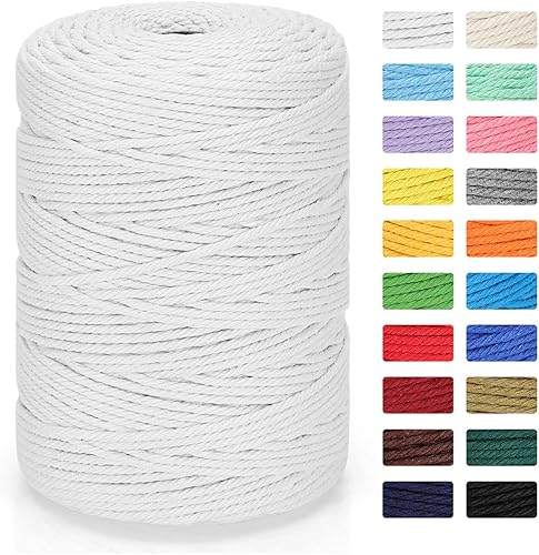 Cordón de macramé de 18 pulgadas x 328 yardas  Cuerda de macramé 100% algodón natural  Cordón de algodón torcido de 4 hebras para manualidades DIY,