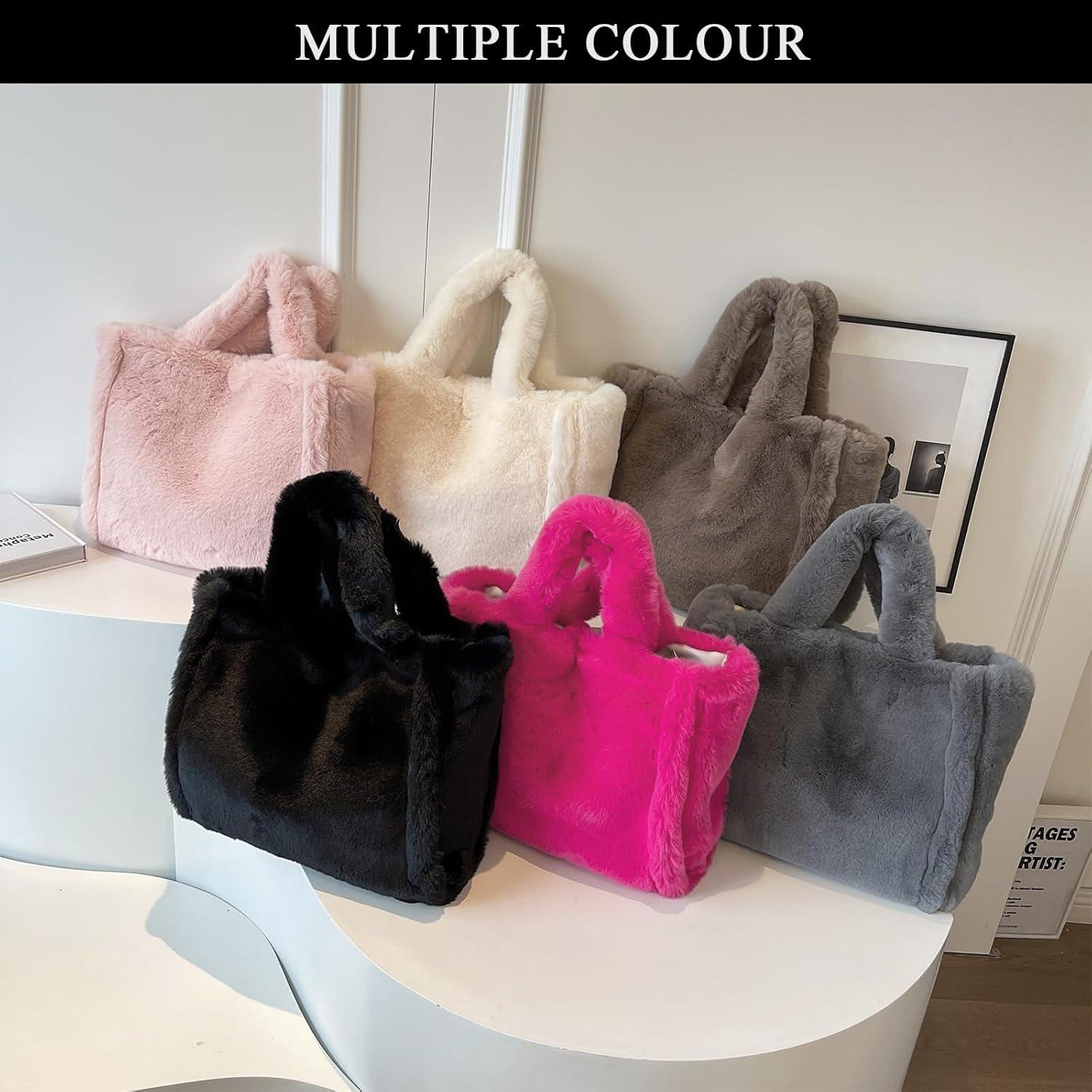 Fluffy Tote Bag Large Fur Purses for Women Winter Fuzzy Totes Furry Shoulder Handbag Plush Bags | Fluffy, Large, Fur, Winter, Fuzzy, Totes - Image 7