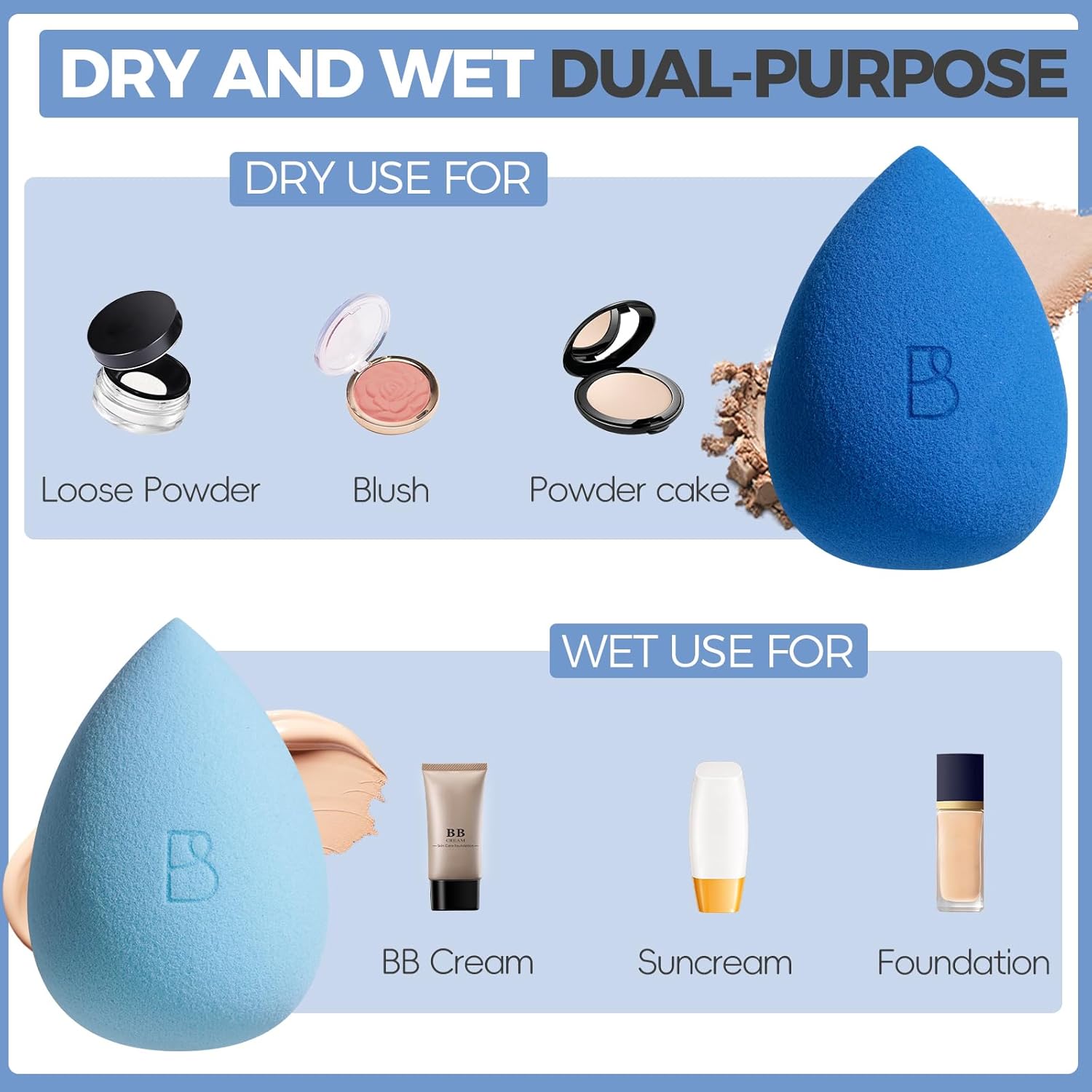 BS-MALL Professional Makeup Bruhses & 2 Pcs Makeup Sponges for FoundationPremium Synthetic Foundation Powder Concealers Eye Shadows Blush Makeup Brushes with Black case