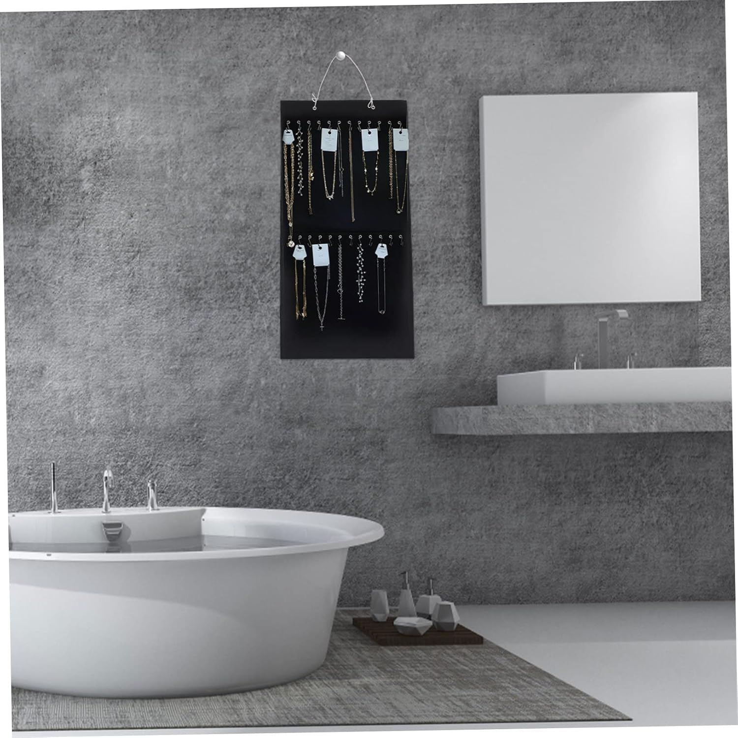 Black Hanging Jewelry Bag with Hooks, Wall Mounted Felt Organizer image 3