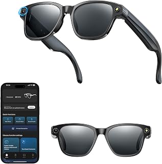 hellibito AI Smart Glasses with 8MP Camera, 1200P HD Video Recording & 4K Photos, Bluetooth Calling, Real-Time Translation, Open-Ear Speakers, 270 mAh Battery (Black Frame-Black Lens)