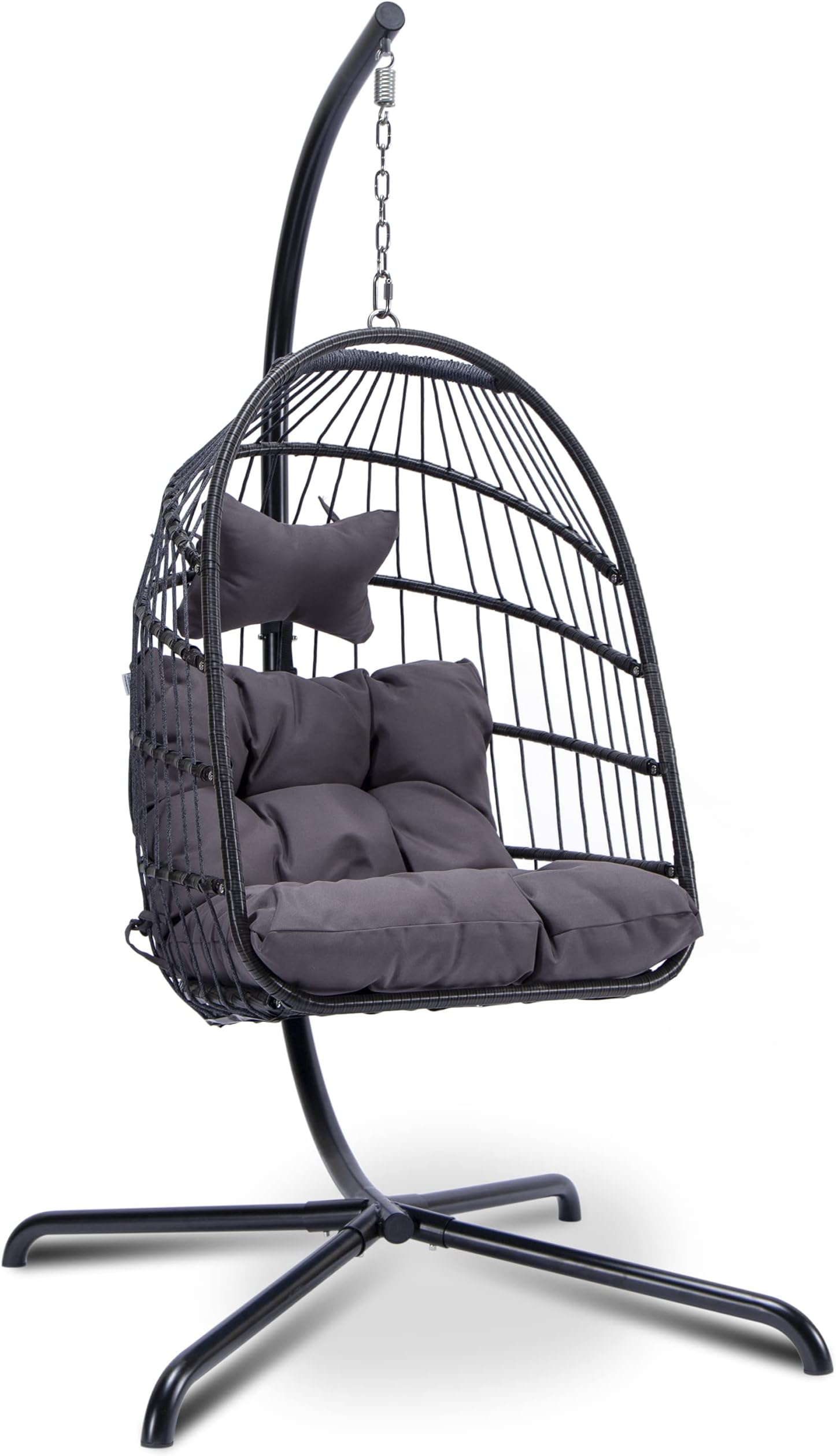 Egg Chair Aluminum Frame Swing Chair in Door Outdoor Hanging Egg Chair Patio Wicker Hanging Chair Hammock Chair with Stand and UV Resistant Cushion 350-pound Weight Capacity (Dark Grey