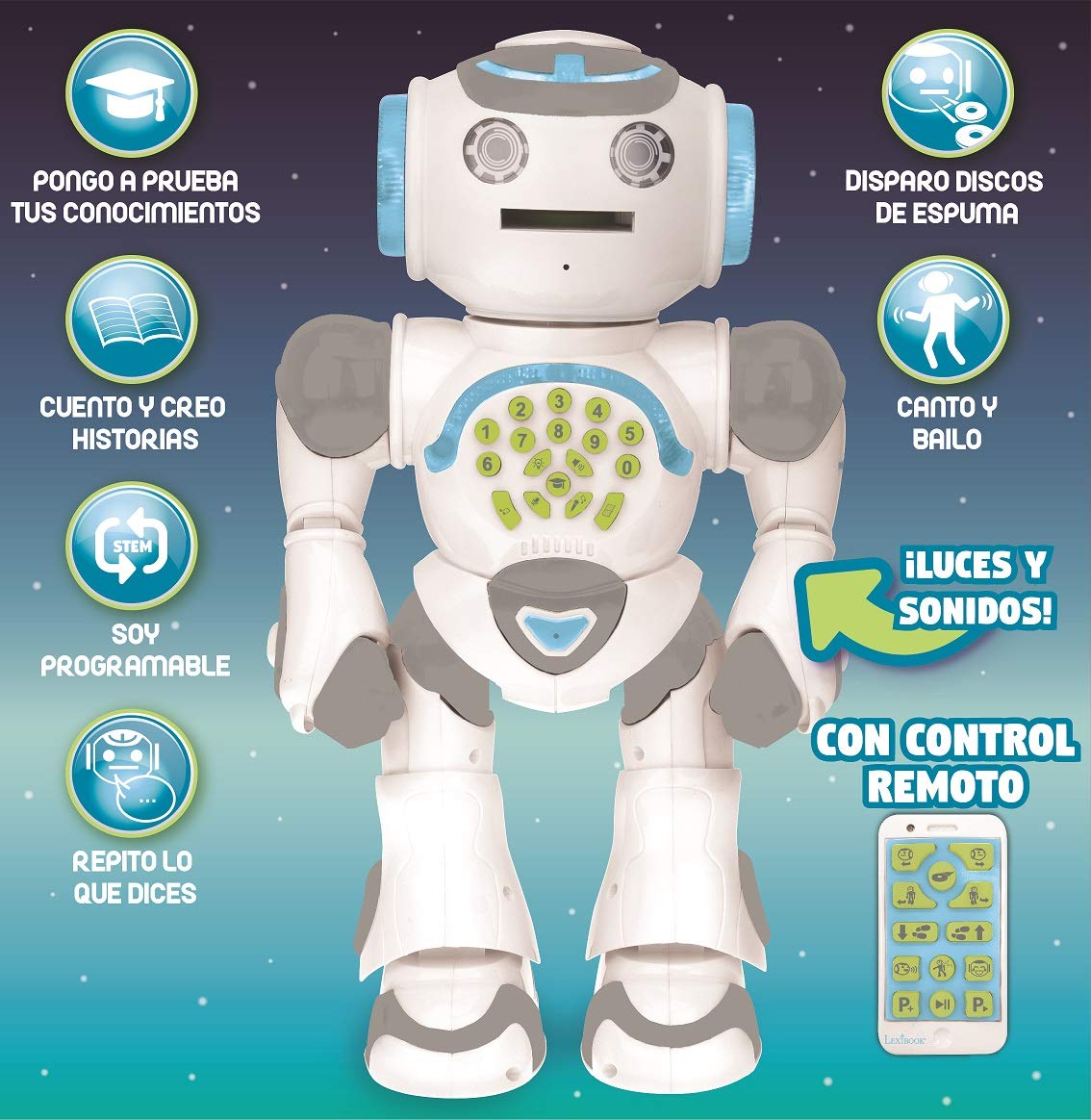 Lexibook, Powerman MAX, robot giocattolo parlante, multicolore, spagnolo, ROB80ES