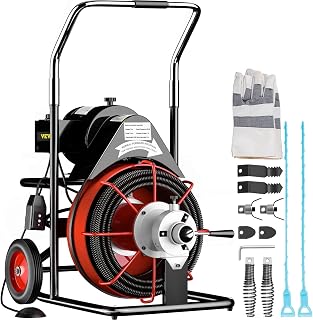 VEVOR 100FT x 3/8Inch Drain Cleaner Machine fit 1 Inch (25mm) to 4 Inch(100mm) Pipes 370W Open Drain Cleaning Machine Portable Electric Drain Auger with Cutters Glove Drain Auger Cleaner Sewer Snake