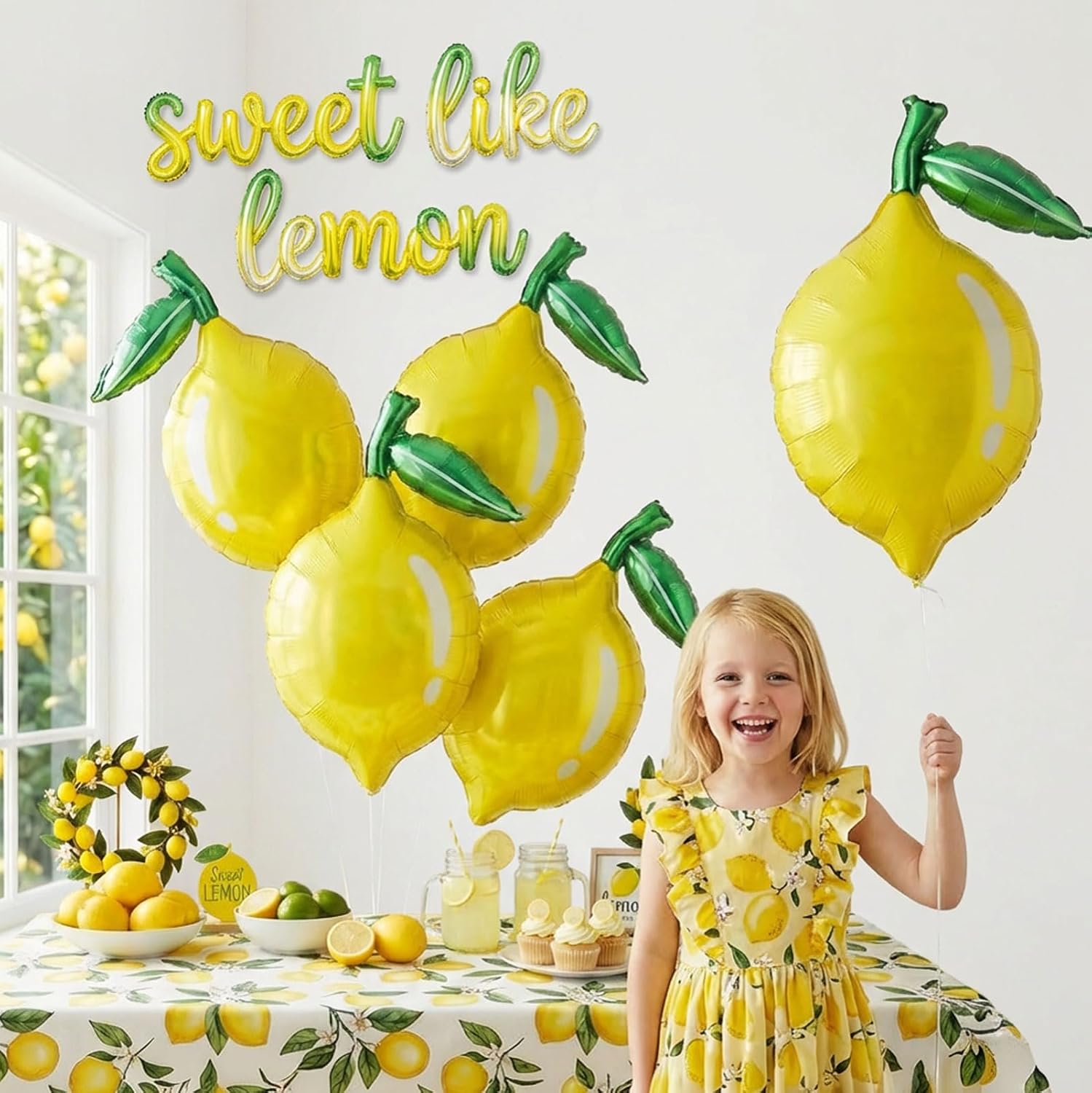 Lemon foil Balloons Summer lemonade with leaves Balloons for Fruit theme birthday she found her main squeeze Bridal Shower Sweet Baby shower Lemonade Centerpiece amalfi coast wedding decorations image 2