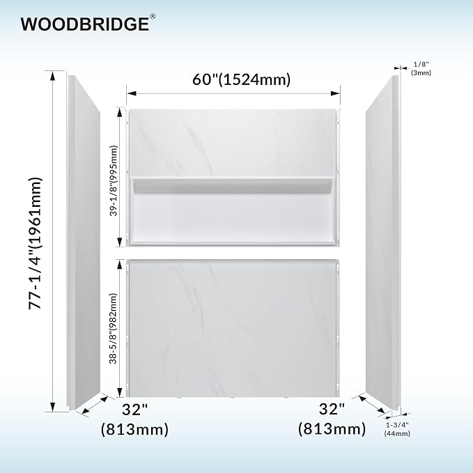 Paneles de ducha WOODBRIDGE 60"W × 32"D × 77"H 4 piezas miniatura 2