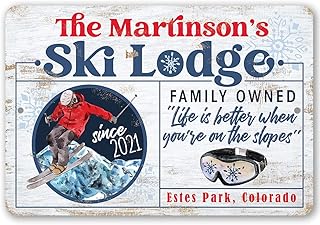 Vintage Ski Signs - Personalized Ski Lodge - Ski Tin Sign - Use Indoor/Outdoor - Great Ski Lodge Decor, Ski Condo Decor and Mountain Cabin Decor and Gift
