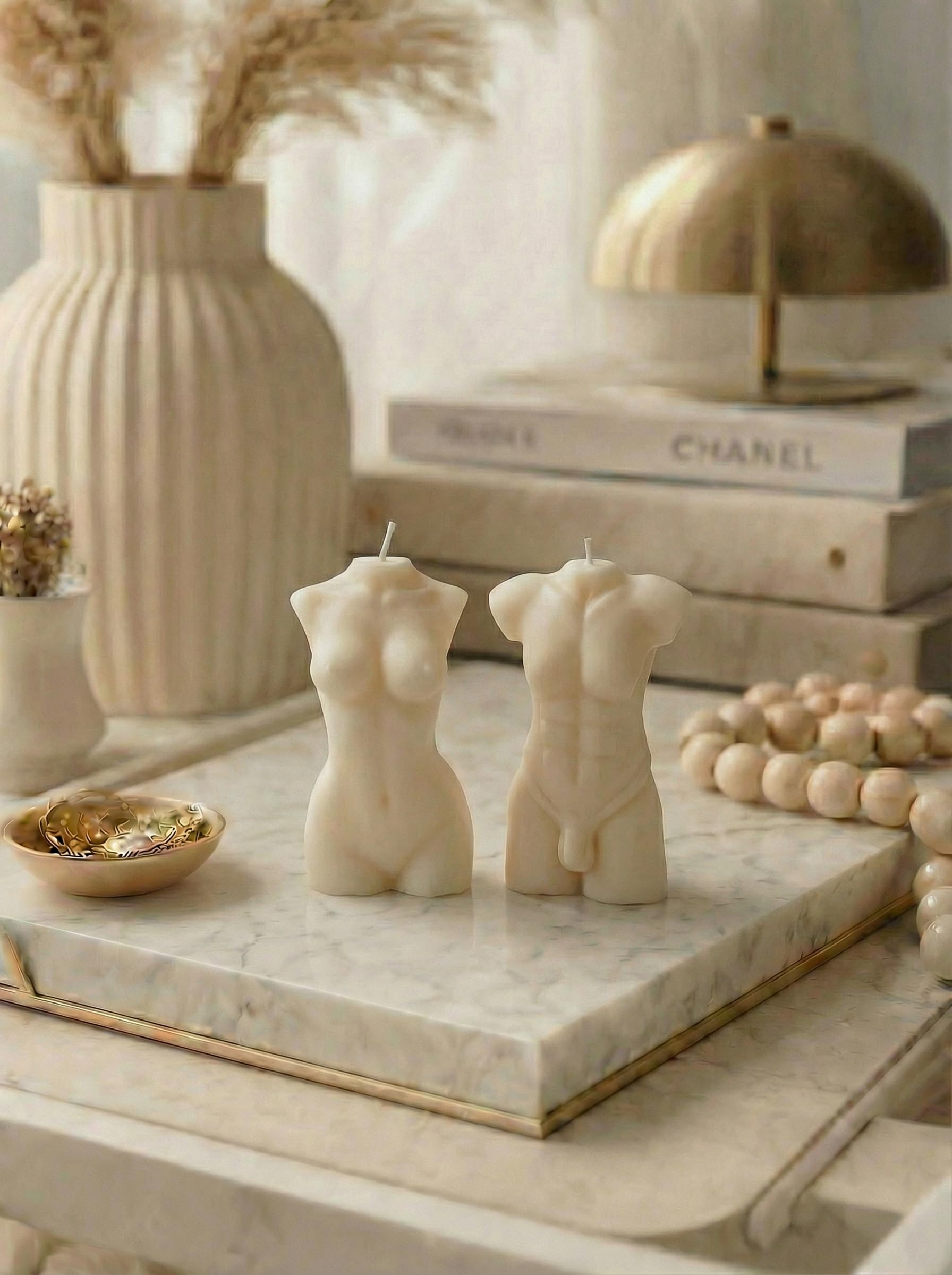 Juego de velas decorativas sostenibles de cera de soja natural, hechas a mano, Alemania, 100 % vegano, para hombre y mujer (crema), 5 x 5 x 9 cm