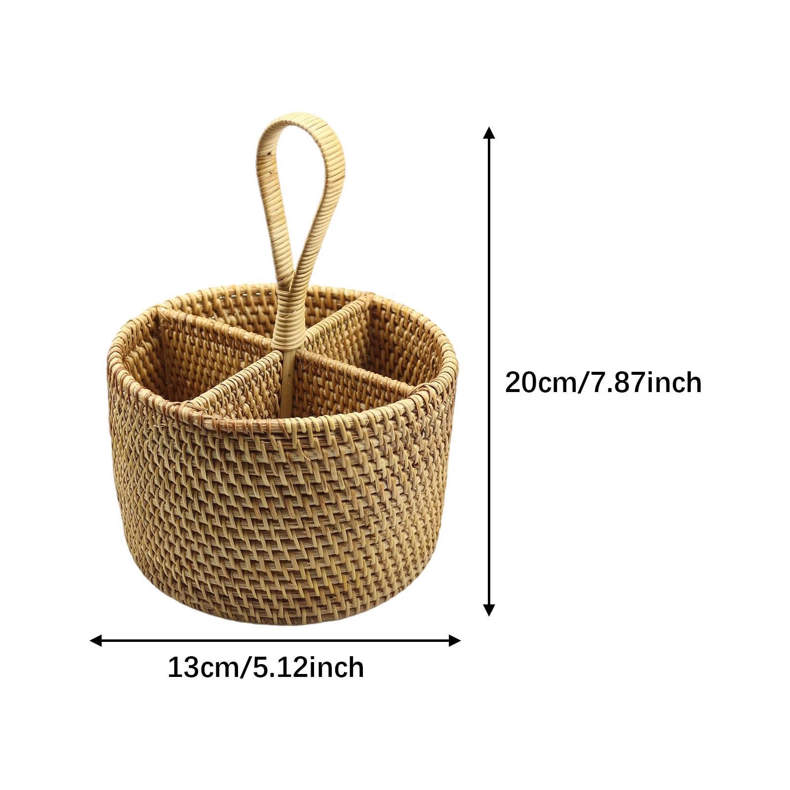 perfk Utensilhalter Flätselware Organizer Korb handgefertigt gewebte Besteck Lagerhalter zum Kochen von Picknick Esstisch Restaurant, Runden