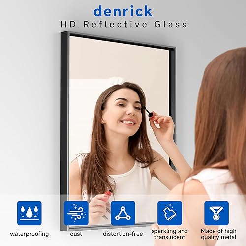 Miniatura 3 de Espejo de baño de 48 x 30 pulgadas, espejo rectangular de pared horizontal o vertical, vidrio templado, marco de metal negro, espejo de tocador