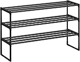 SONGMICS Shoe Rack, 3-Tier Shoe Organizer, Metal Storage Shelf, Upright or Upside Down, for 16-20 Pairs, Stackable, for Entryway, 11.8 x 36.2 x 21.7 Inches, Black ULSA303B02