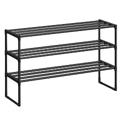 SONGMICS Shoe Rack 3-Tier Shoe Organizer Metal Storage Shelf Upright or Upside Down for 16-20 Pairs Stackable for