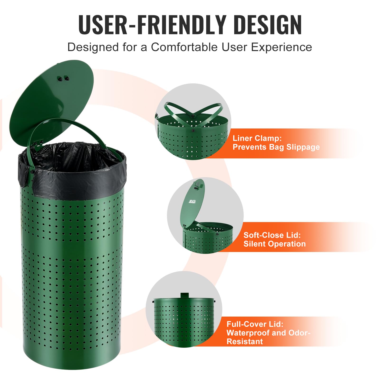 VEVOR Bote de Basura para Excrementos de Perro de 43 L con 50 Bolsas de Revestimiento, Tapa y Clip de Revestimiento para Contenedor de Eliminación de Desechos de Mascota para Jardín, Patio, Parque
