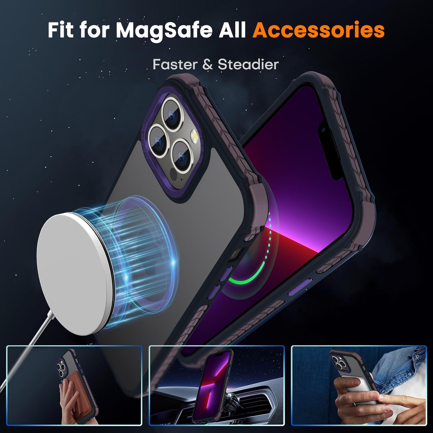 DEERLAMN Strong Magnetic Case for iPhone 15 Pro Max 6.7-Inch,[Compatible with Magsafe][Military Grade Drop Protection] Translucent Matte Shockproof Protective Phone Cover-Frosted Purple - Image 4