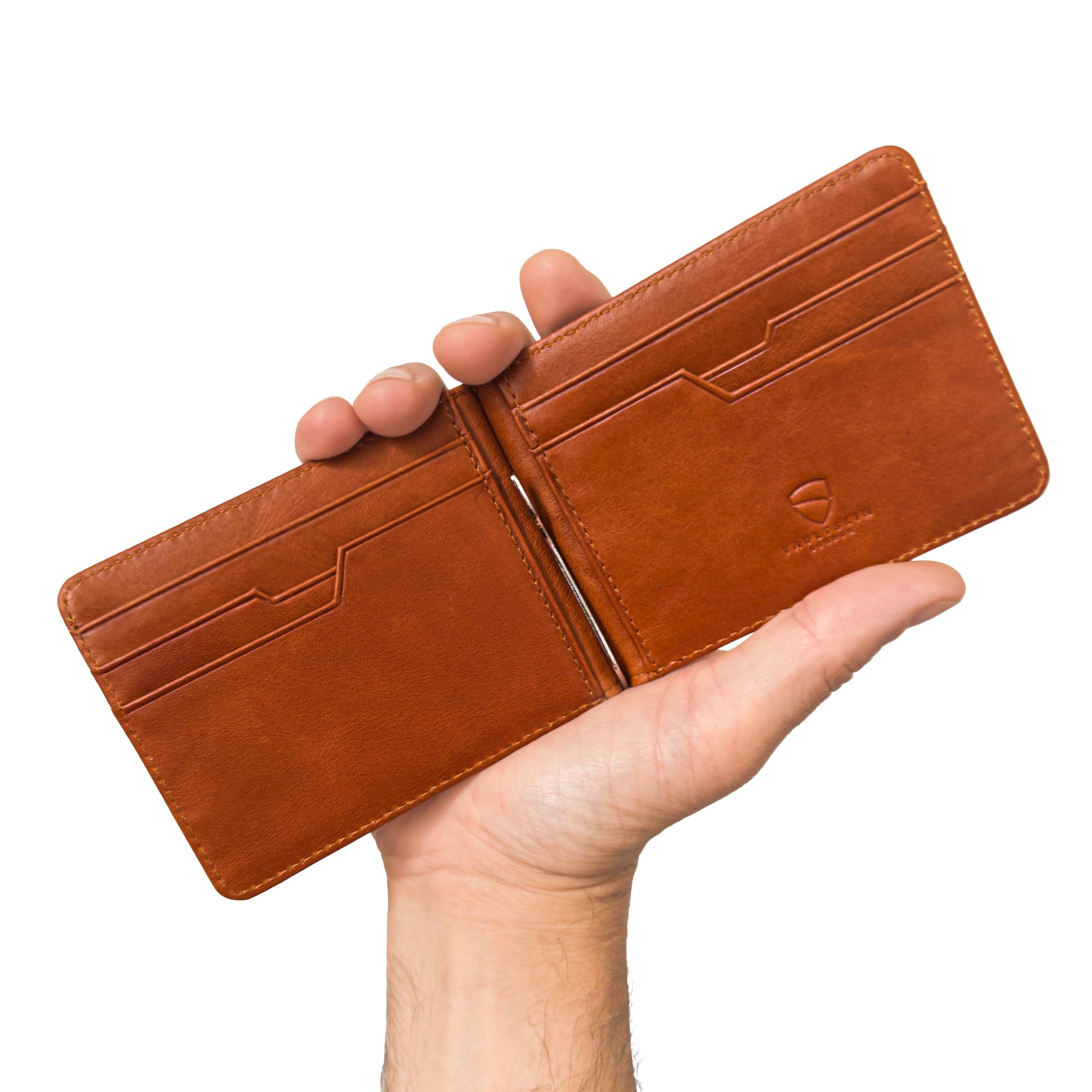 Vaultskin Brompton Cartera de Piel para Hombre con Clip Billetes, Coñac