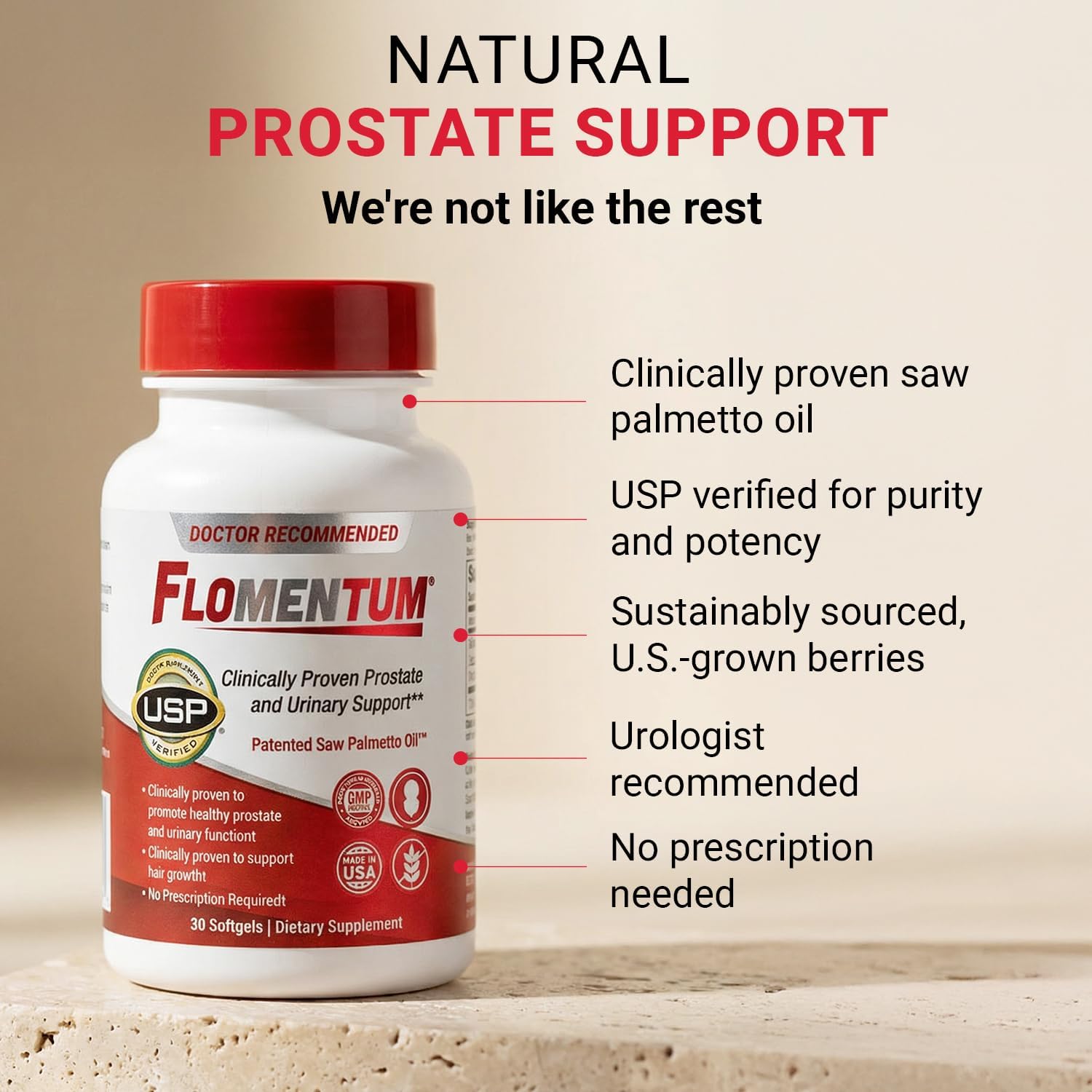 Flomentum® Saw Palmetto for Men Prostate Supplement | Prostate Support Supplement for Men's Health | USP Verified - Healthy Urinary Flow & Urinary Function - 320mg Once Daily (90 Count)