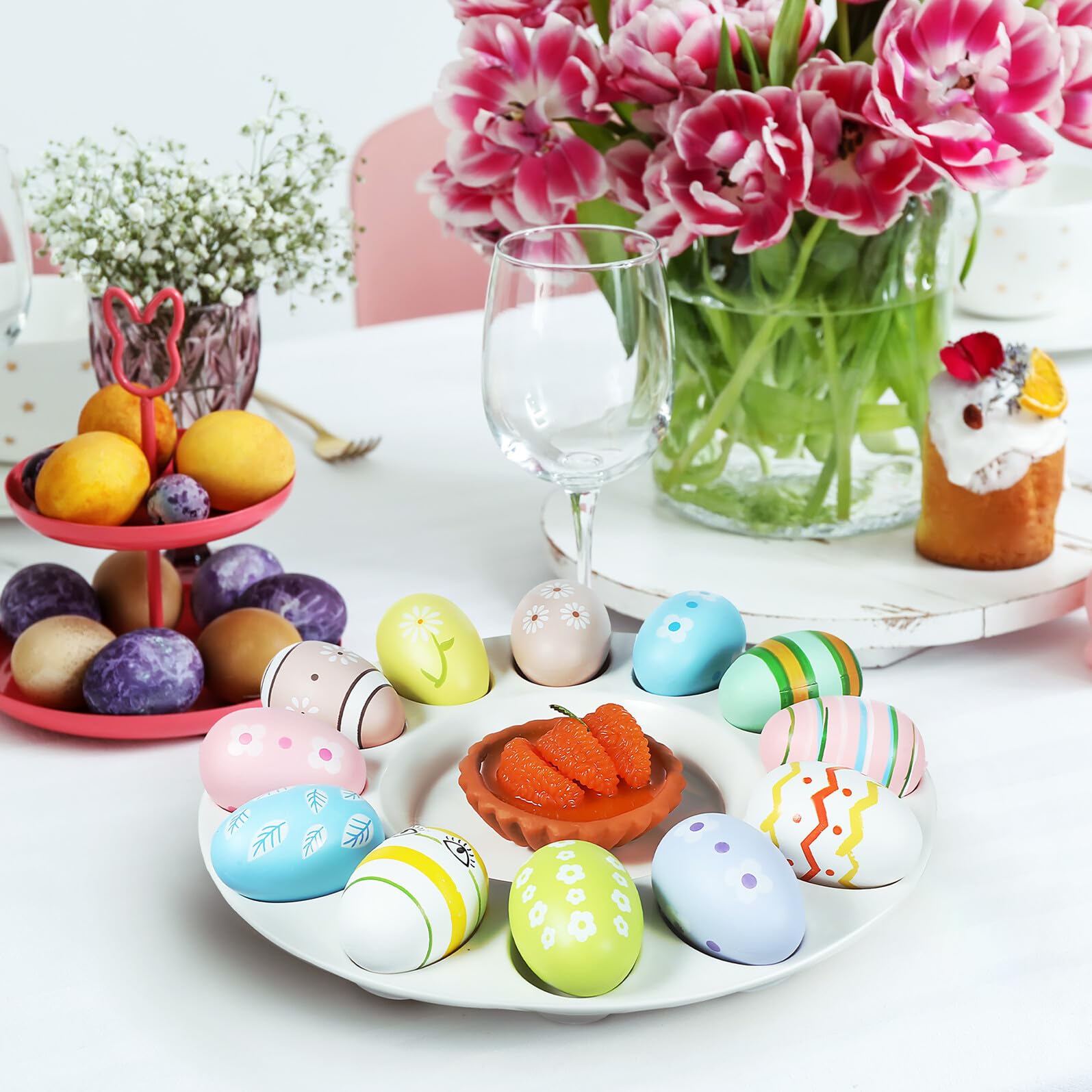 Bandeja para Huevos Rellenos de Cerámica de Color, Plato Compacto para Servir Aperitivos y Huevos de Pascua, Soporte Reutilizable Adecuado para Cocina y Reuniones, Vajilla