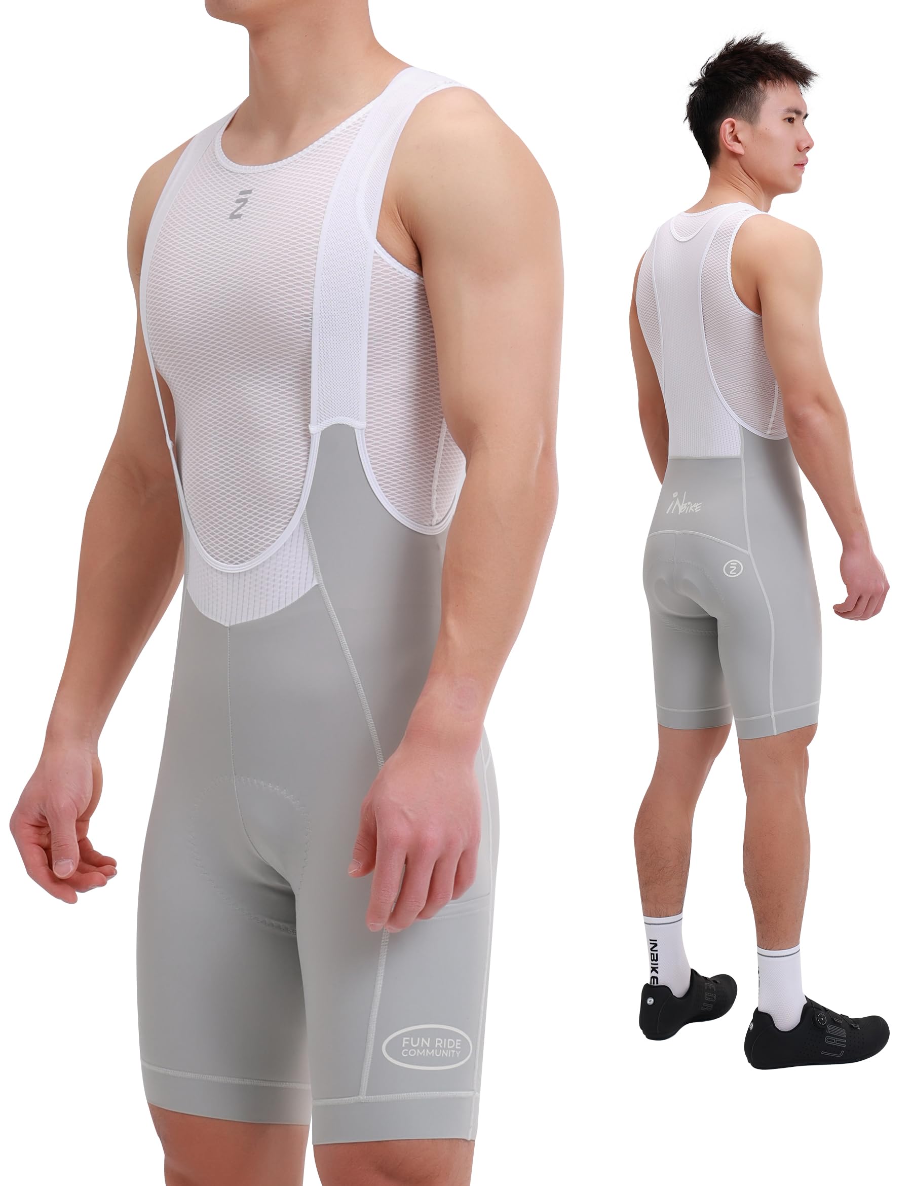 INBIKE Fahrrad Trägerhose Fahrradhose Herren Kurz Gepolstert Sommer mit Tasche Atmungsaktiv Reflektierende Radlerhose Radhose mit Träger für Rennrad MTB Radsport